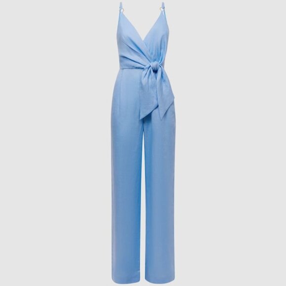 NEW REISS Blue Emily Linen Side Tie Jumpsuit Size 8 - Picture 4 of 6